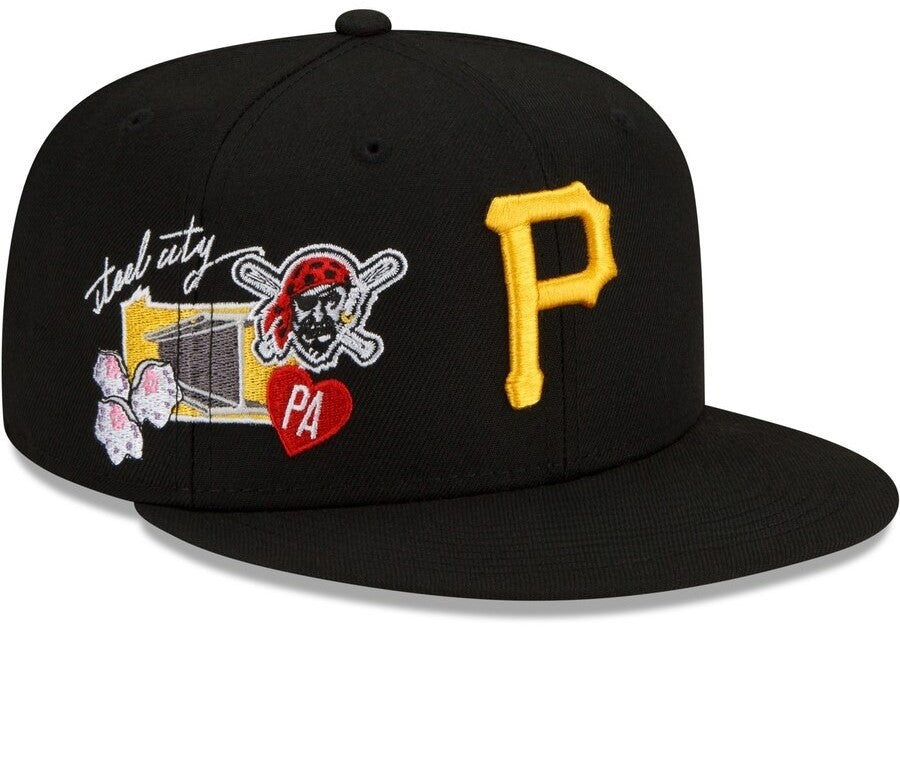Men's Pittsburgh Pirates Black City Cluster Fitted Hat