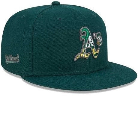Oakland Athletics Script Fill Green Straight Brim Baseball Cap Men Women