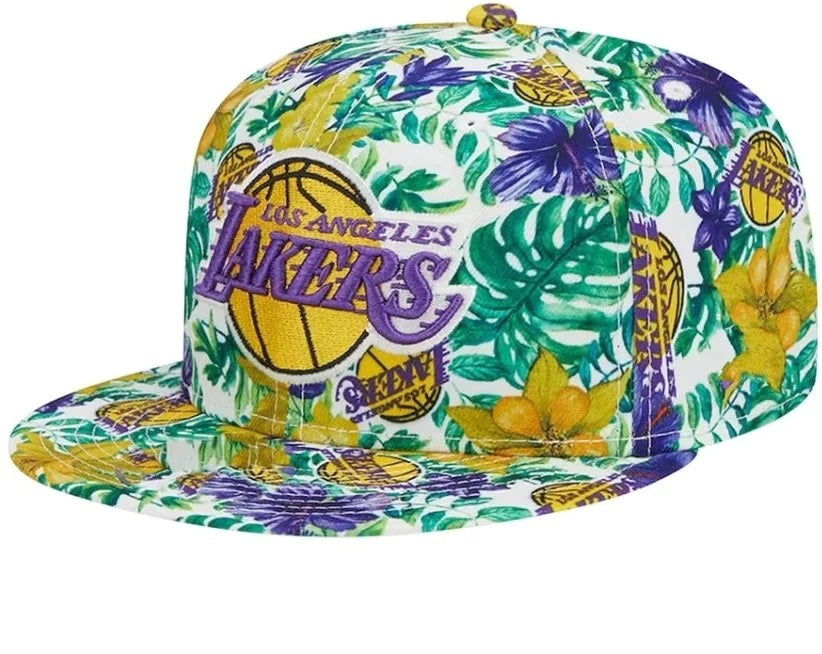 Los Angeles Lakers Tropical Hibiscus Embroidered Straight Brim Men Women