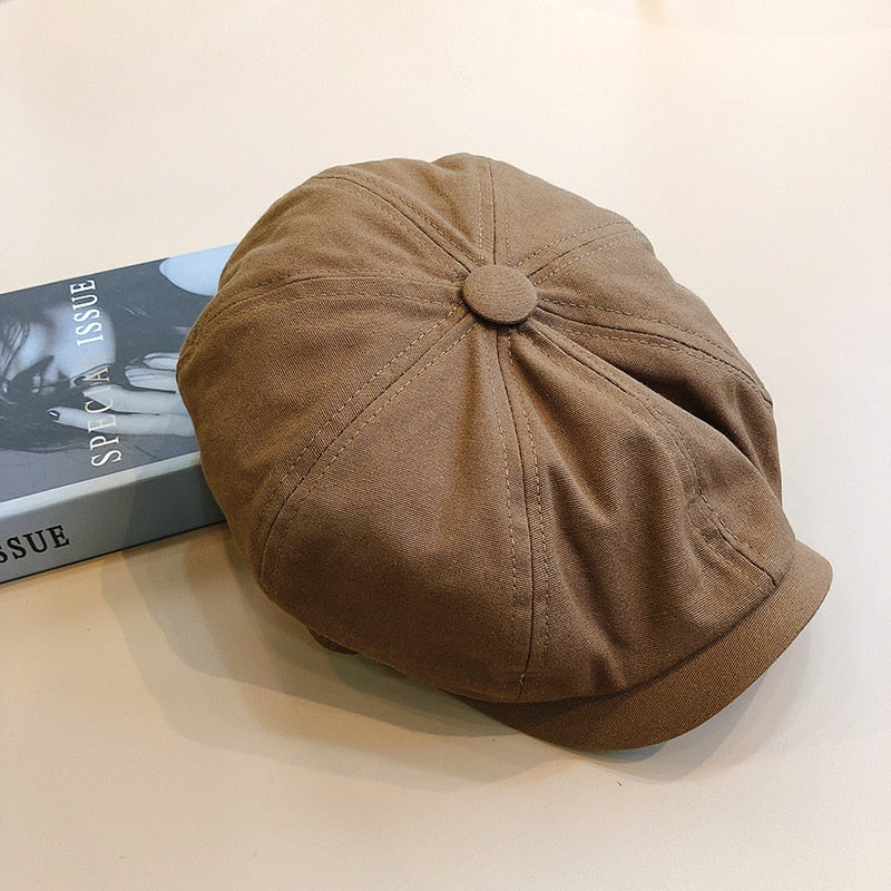 CHRLCK British Style Newsboy Cap Men Cotton Ascot Cap Beckham Khaki Male Spring Summer Vintage Brand New Octagonal Flat Cap