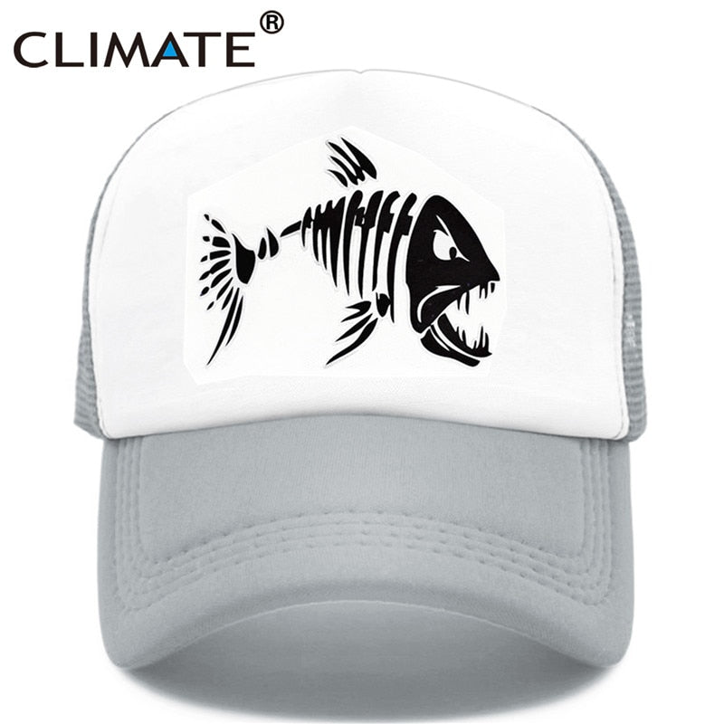 CLIMATE Fishbone Trucker Cap Men Fishing Skeleton Fish Bone Cap HipHop Baseball Caps Summer Fisher Man Mesh Caps Hat for Men