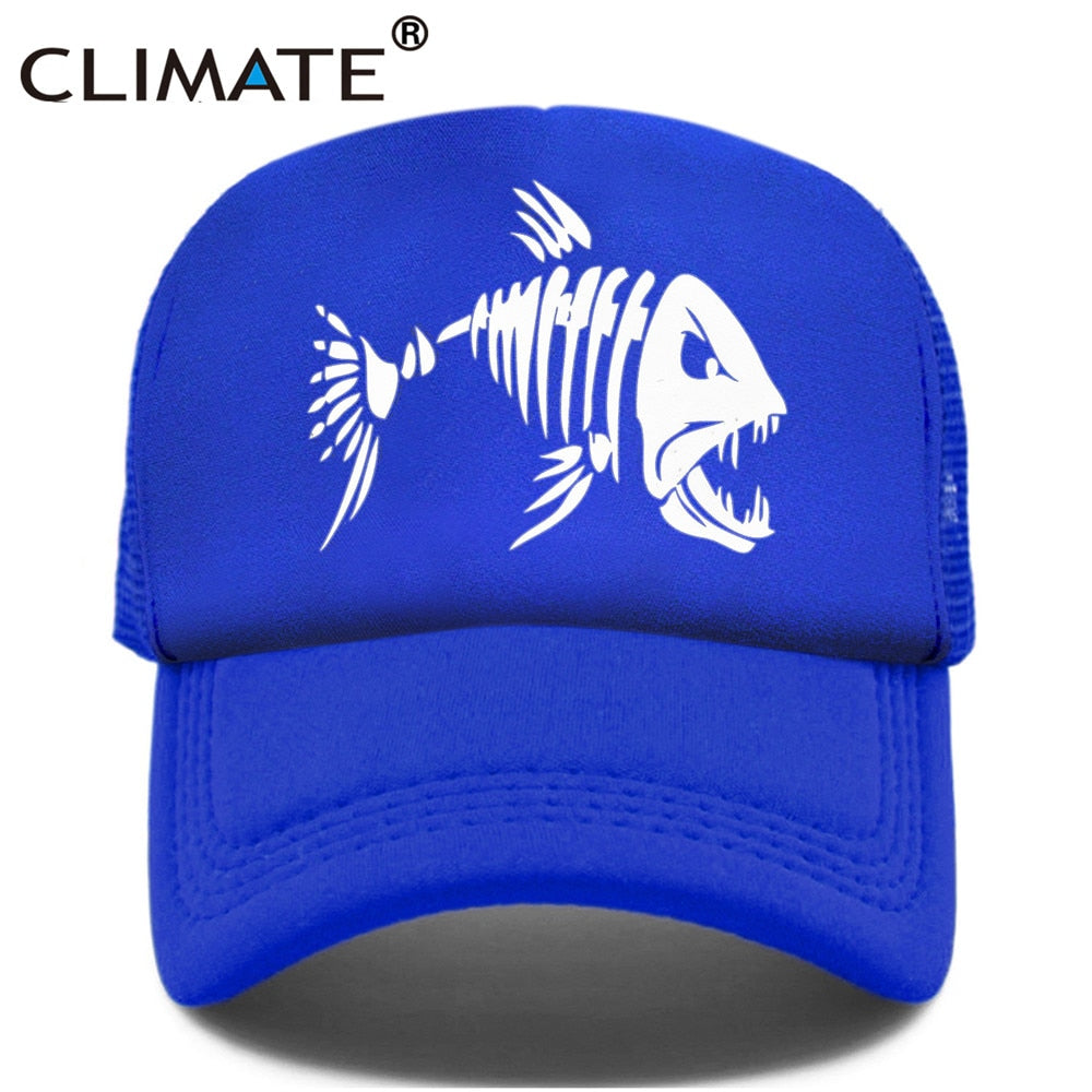 CLIMATE Fishbone Trucker Cap Men Fishing Skeleton Fish Bone Cap HipHop Baseball Caps Summer Fisher Man Mesh Caps Hat for Men