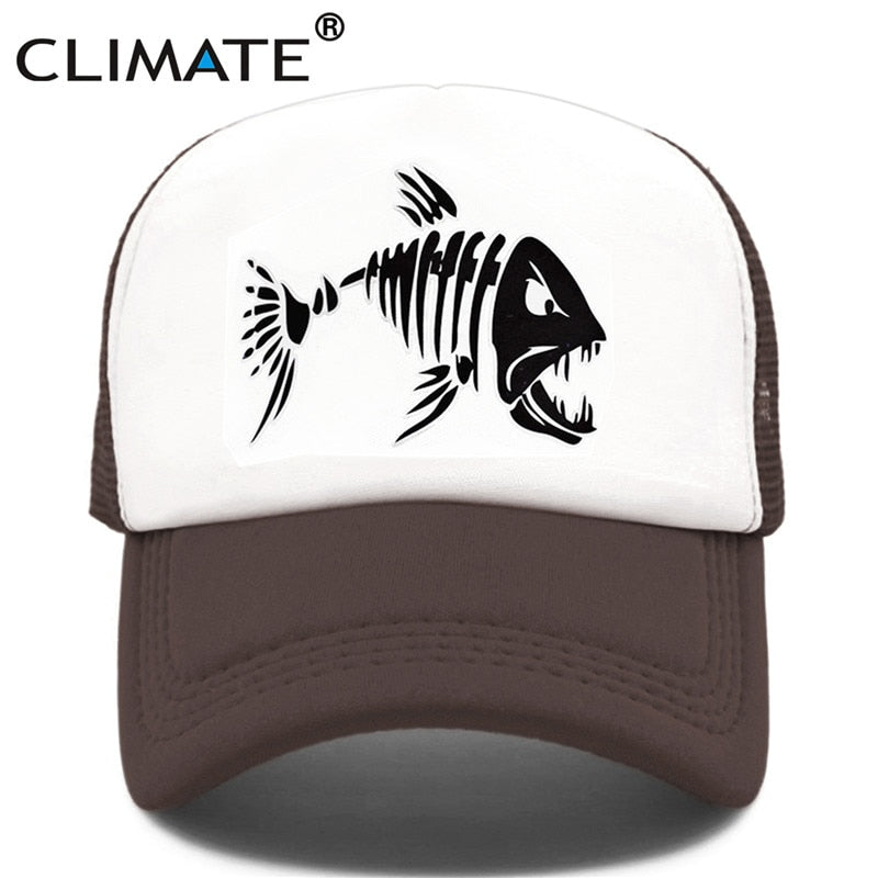 CLIMATE Fishbone Trucker Cap Men Fishing Skeleton Fish Bone Cap HipHop Baseball Caps Summer Fisher Man Mesh Caps Hat for Men
