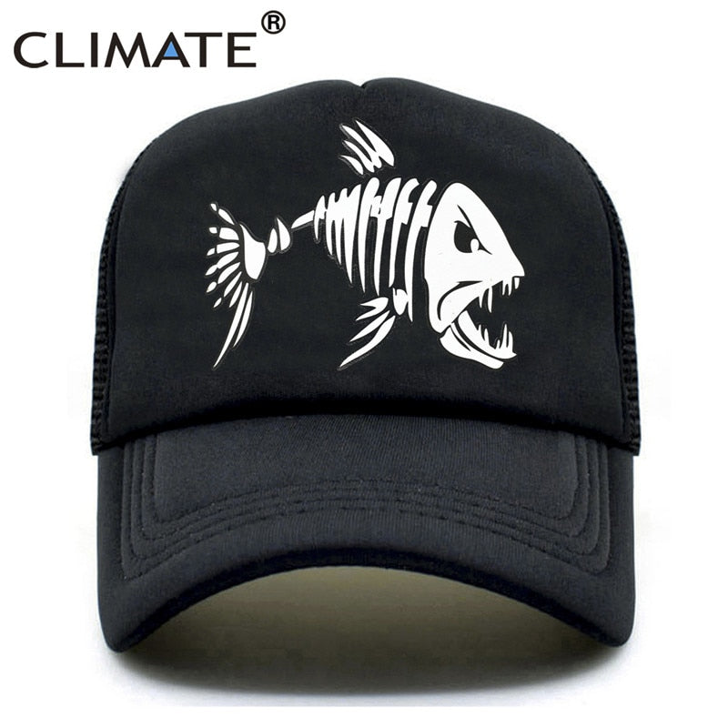 CLIMATE Fishbone Trucker Cap Men Fishing Skeleton Fish Bone Cap HipHop Baseball Caps Summer Fisher Man Mesh Caps Hat for Men