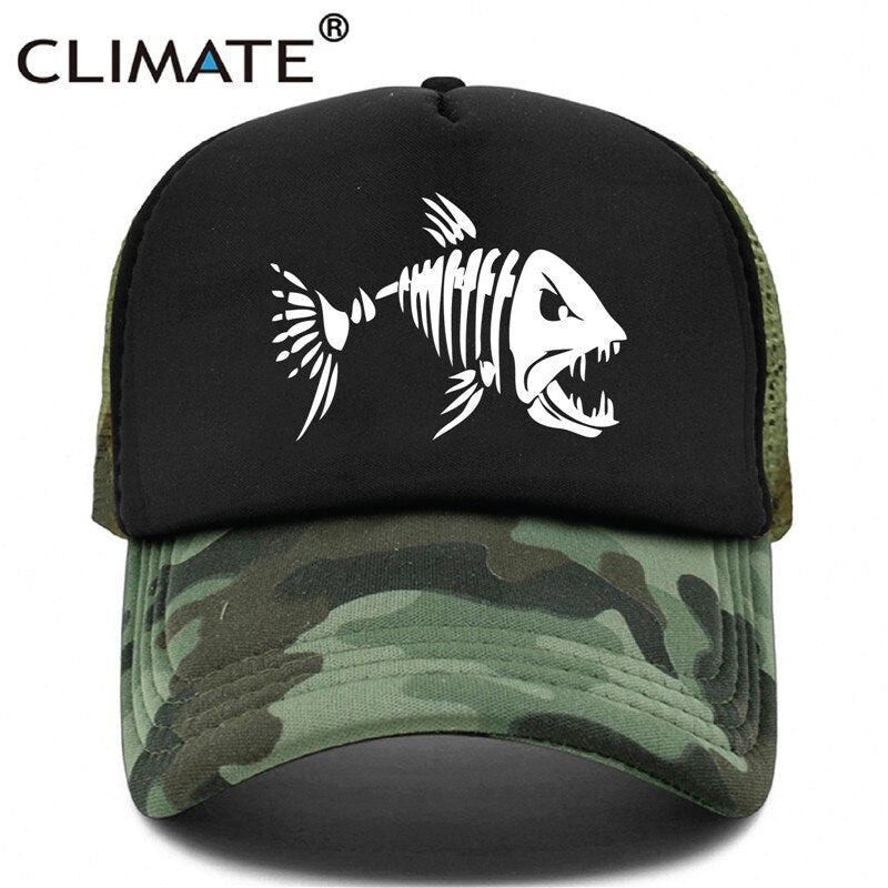 CLIMATE Fishbone Trucker Cap Men Fishing Skeleton Fish Bone Cap HipHop Baseball Caps Summer Fisher Man Mesh Caps Hat for Men