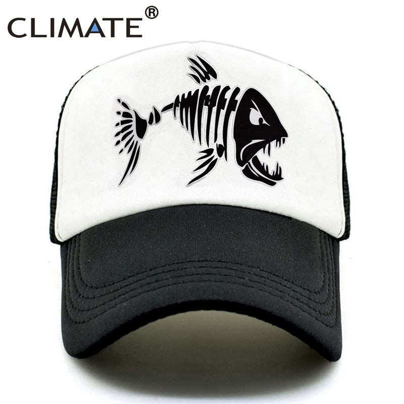 CLIMATE Fishbone Trucker Cap Men Fishing Skeleton Fish Bone Cap HipHop Baseball Caps Summer Fisher Man Mesh Caps Hat for Men