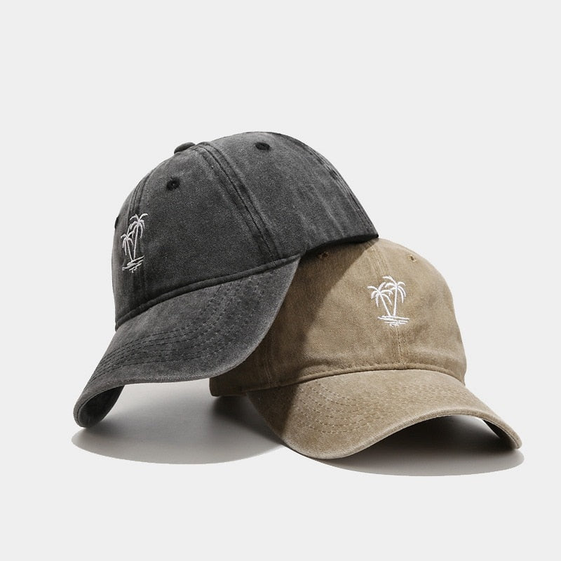 Tree Embroidery Washed Solid Boys Men Baseball Hats Adjustable Girls Women Baseball Caps 2023 Outdoor Sunscreen Baseball Hat