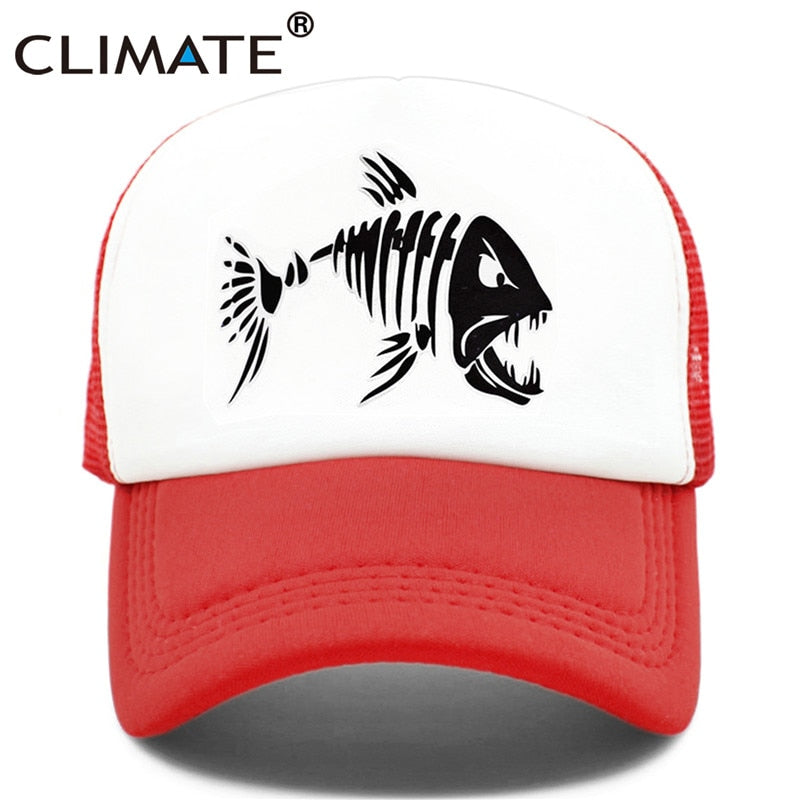 CLIMATE Fishbone Trucker Cap Men Fishing Skeleton Fish Bone Cap HipHop Baseball Caps Summer Fisher Man Mesh Caps Hat for Men