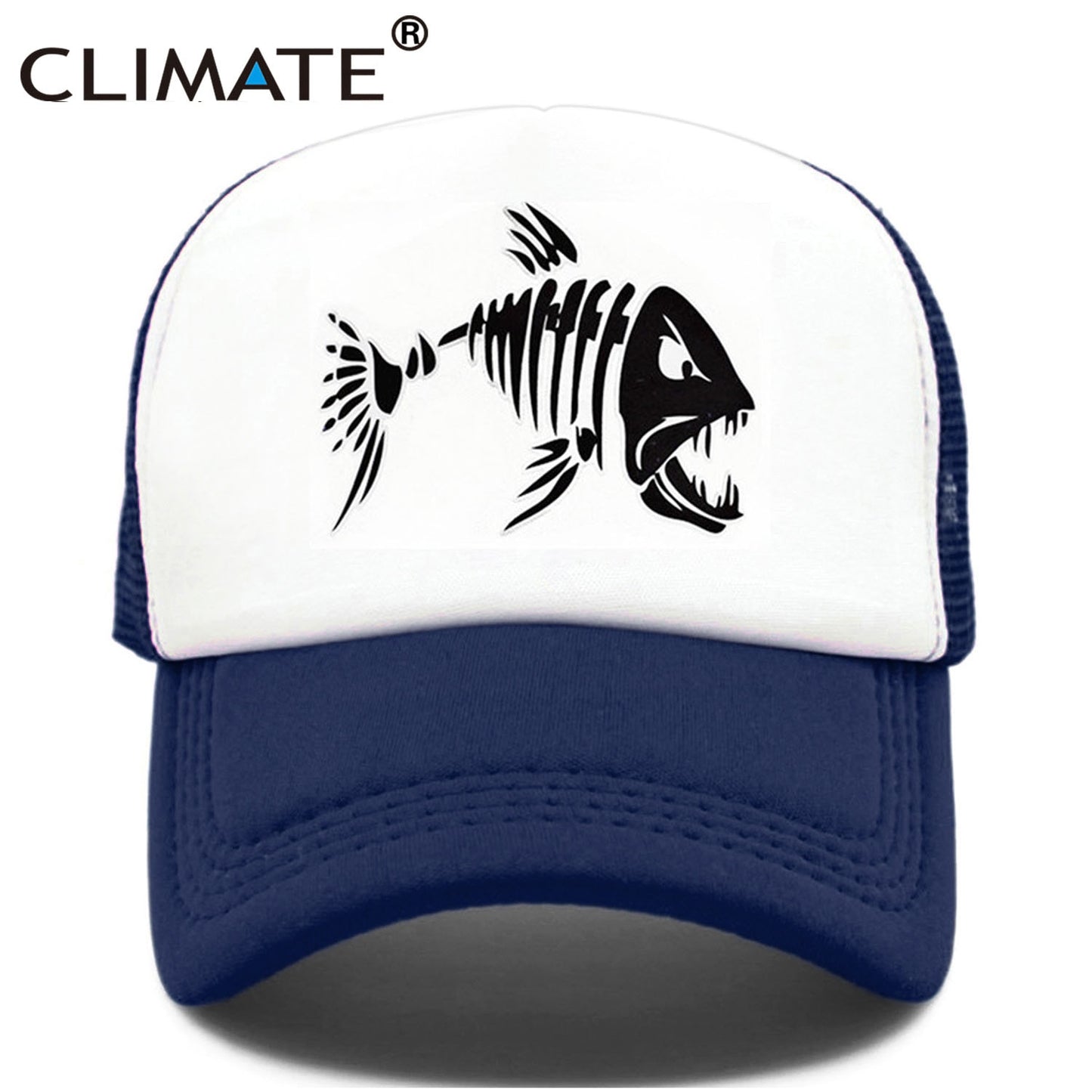 CLIMATE Fishbone Trucker Cap Men Fishing Skeleton Fish Bone Cap HipHop Baseball Caps Summer Fisher Man Mesh Caps Hat for Men