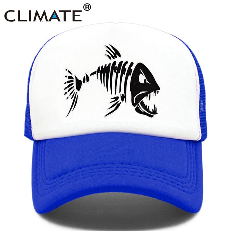 CLIMATE Fishbone Trucker Cap Men Fishing Skeleton Fish Bone Cap HipHop Baseball Caps Summer Fisher Man Mesh Caps Hat for Men