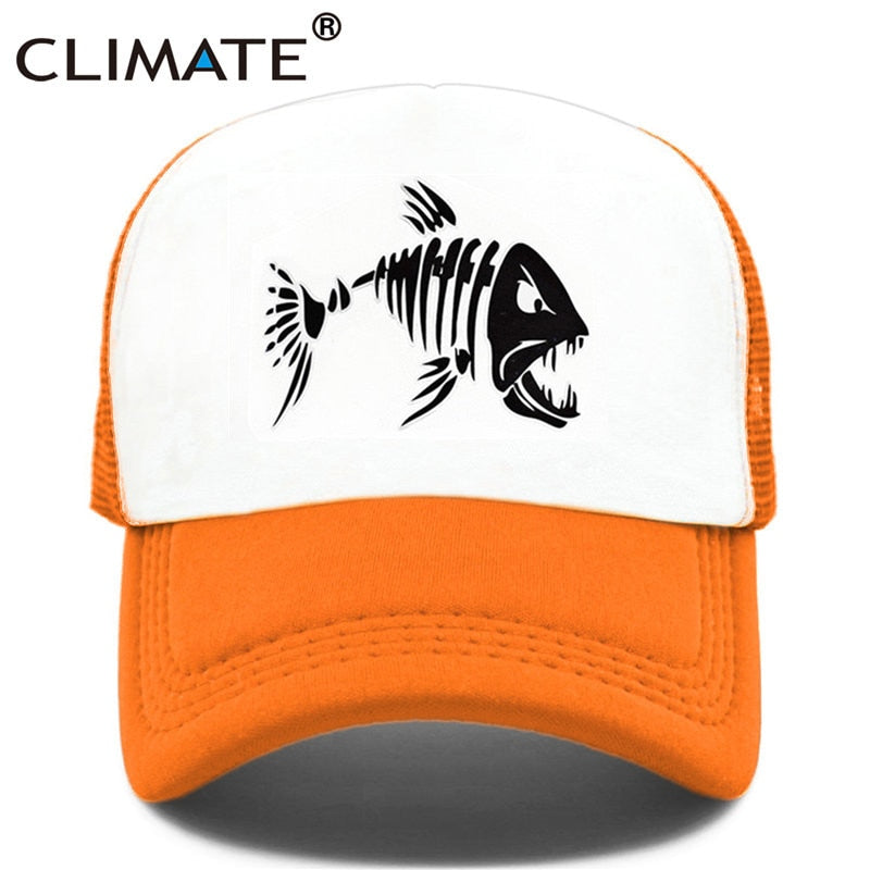 CLIMATE Fishbone Trucker Cap Men Fishing Skeleton Fish Bone Cap HipHop Baseball Caps Summer Fisher Man Mesh Caps Hat for Men