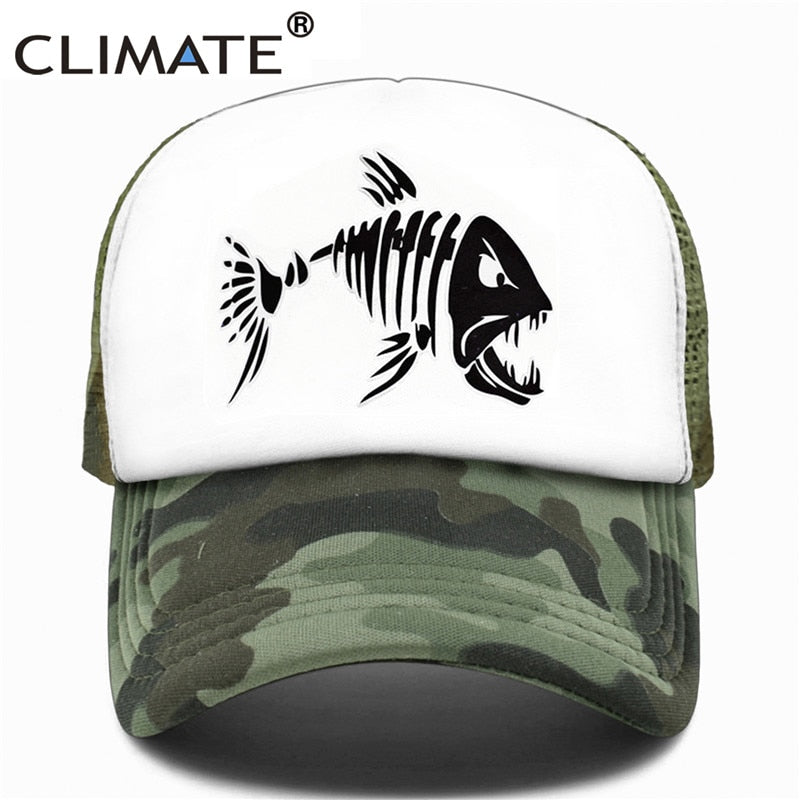 CLIMATE Fishbone Trucker Cap Men Fishing Skeleton Fish Bone Cap HipHop Baseball Caps Summer Fisher Man Mesh Caps Hat for Men