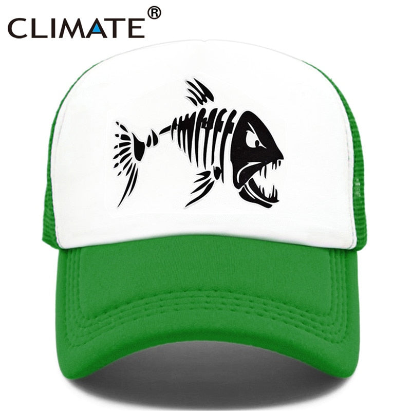 CLIMATE Fishbone Trucker Cap Men Fishing Skeleton Fish Bone Cap HipHop Baseball Caps Summer Fisher Man Mesh Caps Hat for Men