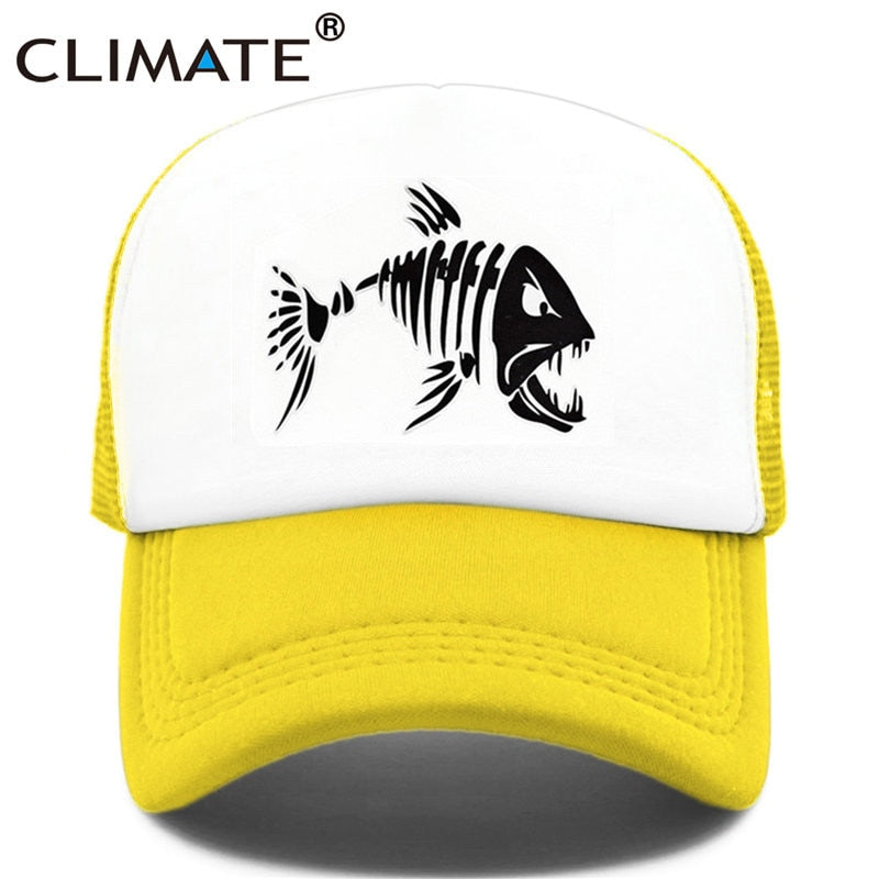 CLIMATE Fishbone Trucker Cap Men Fishing Skeleton Fish Bone Cap HipHop Baseball Caps Summer Fisher Man Mesh Caps Hat for Men