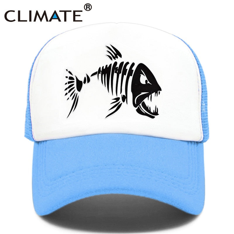 CLIMATE Fishbone Trucker Cap Men Fishing Skeleton Fish Bone Cap HipHop Baseball Caps Summer Fisher Man Mesh Caps Hat for Men