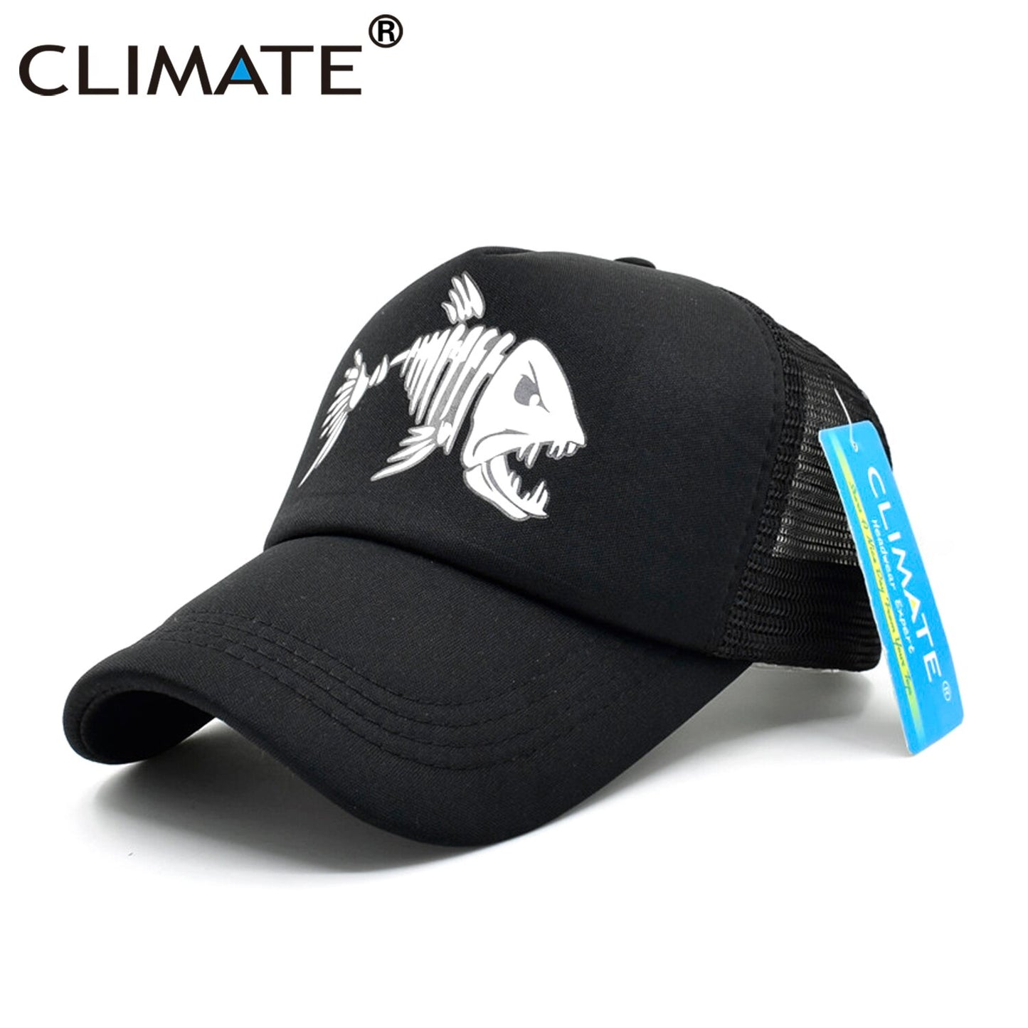 CLIMATE Fishbone Trucker Cap Men Fishing Skeleton Fish Bone Cap HipHop Baseball Caps Summer Fisher Man Mesh Caps Hat for Men