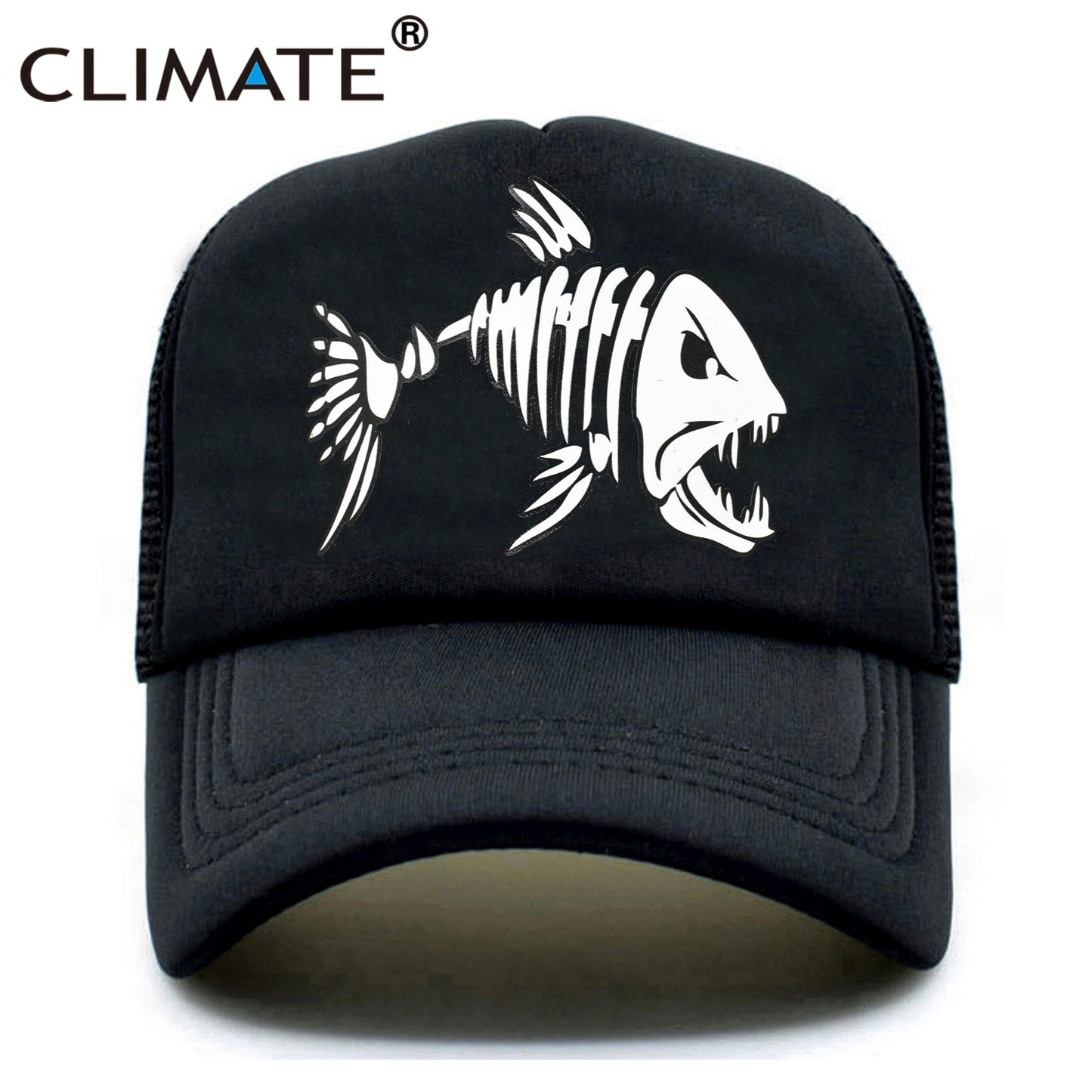 CLIMATE Fishbone Trucker Cap Men Fishing Skeleton Fish Bone Cap HipHop Baseball Caps Summer Fisher Man Mesh Caps Hat for Men