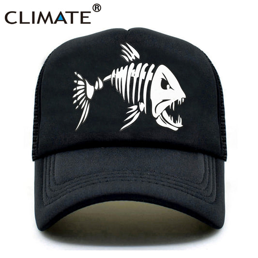 CLIMATE Fishbone Trucker Cap Men Fishing Skeleton Fish Bone Cap HipHop Baseball Caps Summer Fisher Man Mesh Caps Hat for Men
